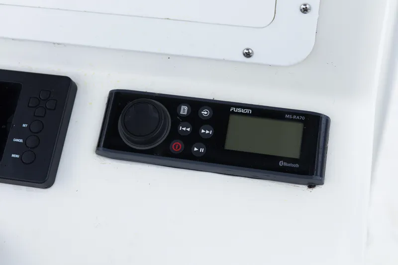 Slide: The Image of Fusion MS-RA70 Bluetooth stereo system on 2018 May-Craft 23 Cape Classic boat. - 16