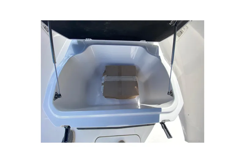 Slide: The Image of Storage compartment of 2026 Sea Fox 268 Commander boat with a cardboard box inside. - 17
