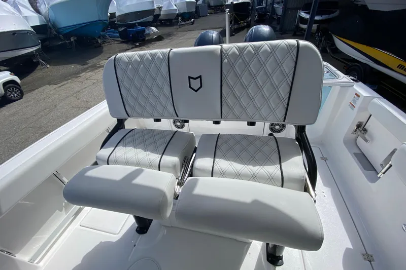 Slide: The Image of Luxury seating on 2026 Sea Fox 268 Commander boat, featuring diamond-stitched upholstery. - 6