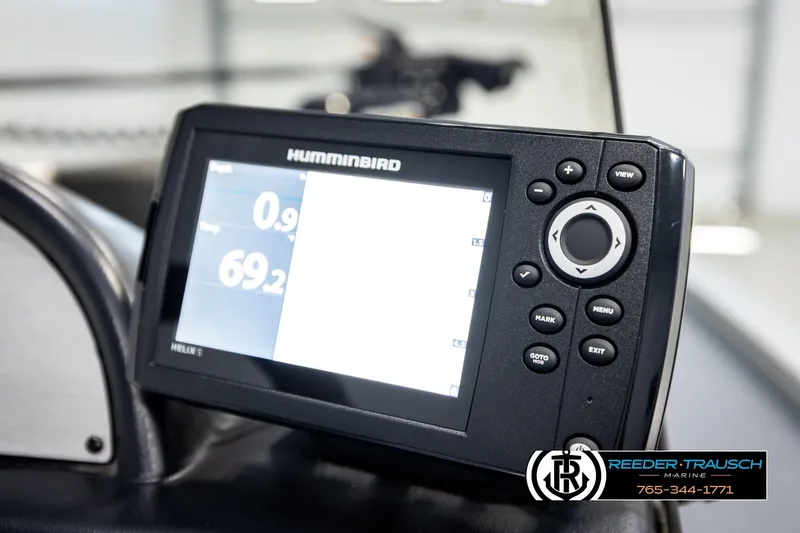 Slide: The Image of Humminbird Helix 5 fish finder on 2025 Lund 1600 Fury SS boat dashboard. - 32