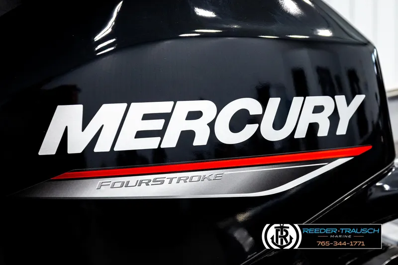 Slide: The Image of Mercury FourStroke engine on 2025 Lund 1600 Fury SS boat, Reeder-Trausch Marine branding. - 37