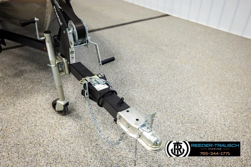 Slide: The Image of Trailer hitch of 2025 Lund 1600 Fury SS boat, displayed indoors. - 40