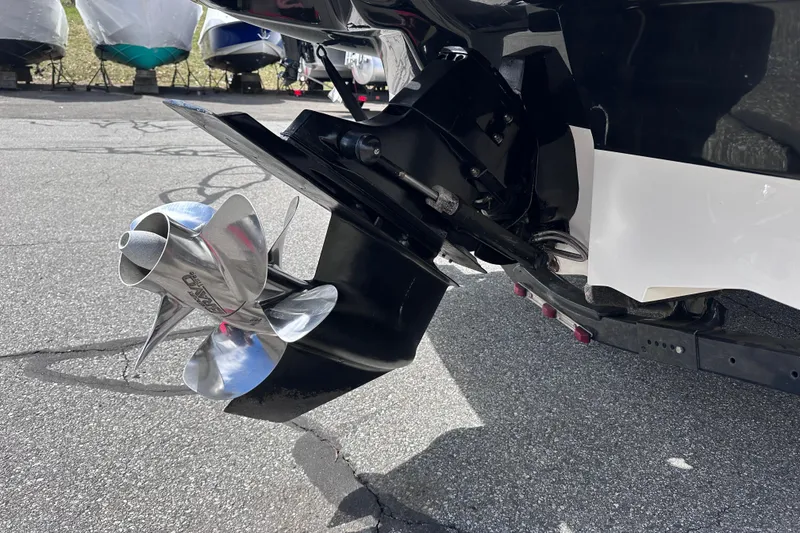 Slide: The Image of Close-up of a 2012 Sea Ray 200 Sundeck boat propeller on a trailer. - 5