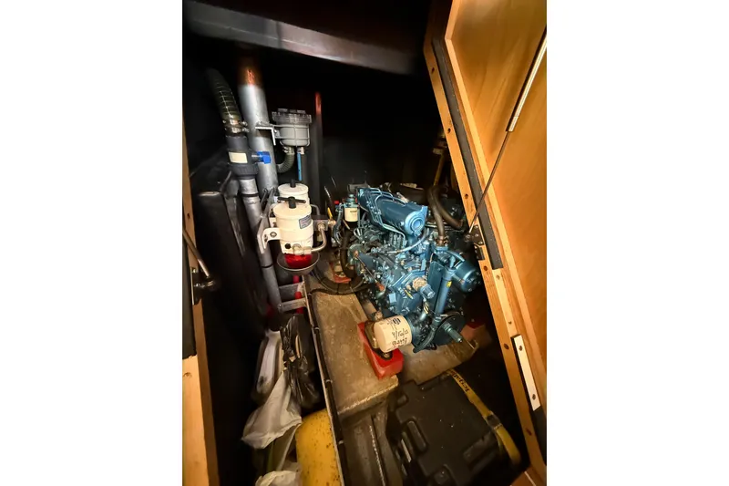 Slide: The Image of Engine room of 2017 Boreal 47 sailboat with visible machinery and components. - 31
