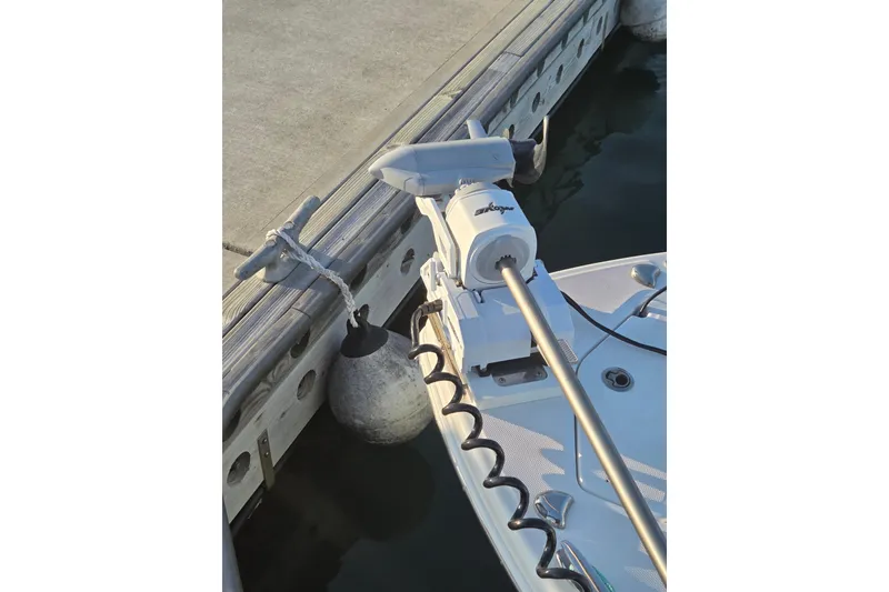 The Image of 2017 Everglades 243 Center Console boat docked with trolling motor. - 10