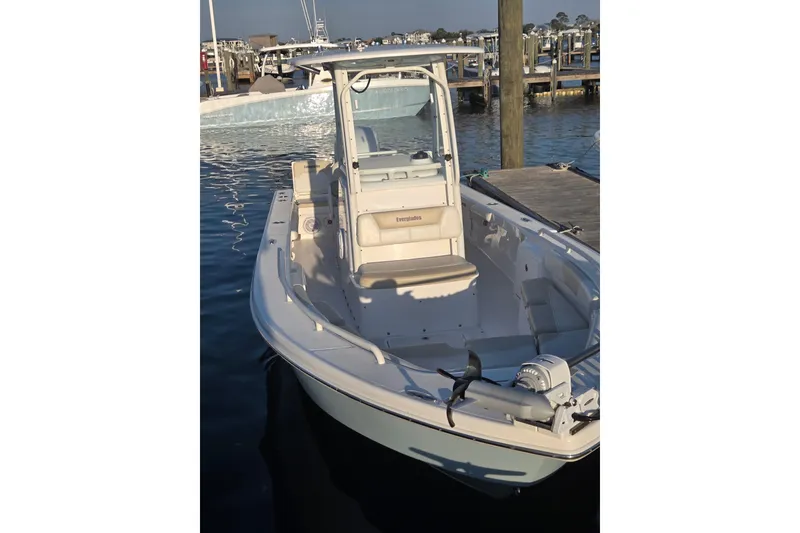 Slide: The Image of 2017 Everglades 243 Center Console boat docked at marina. - 5