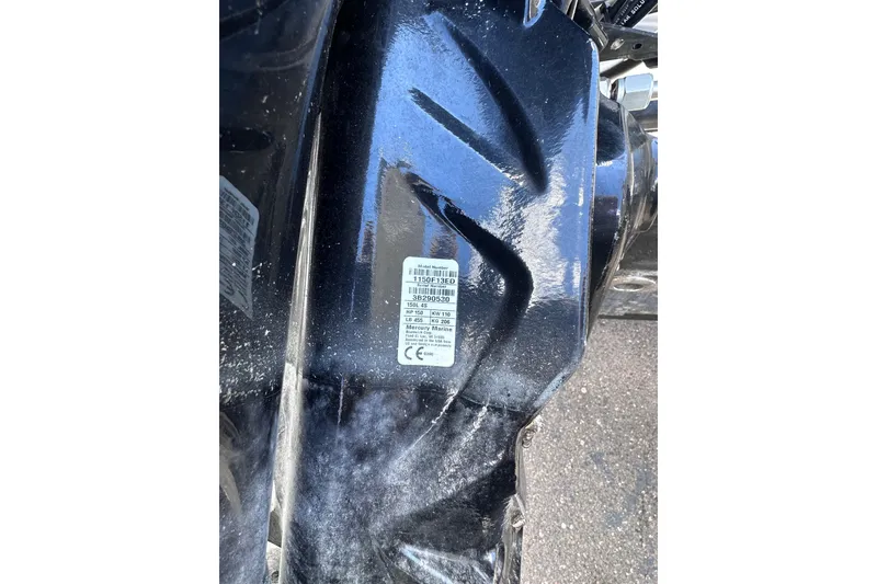 Slide: The Image of Close-up of a 2023 Starcraft SVX 191 OB boat engine component with label. - 20