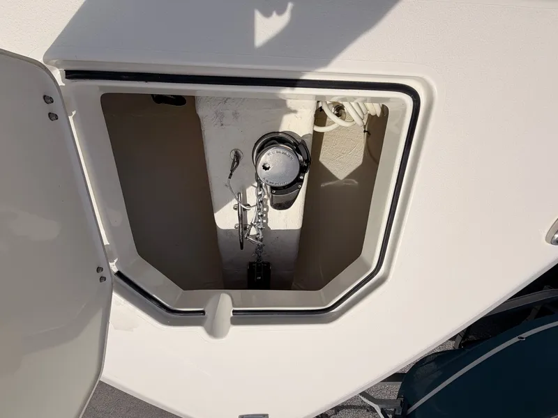 Slide: The Image of Anchor locker of the 2025 Cobia 350 Center Console. - 10