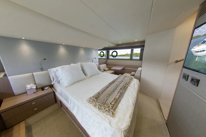 Slide: The Image of Luxurious bedroom interior of 2018 Sunseeker Manhattan 52 yacht with elegant decor. - 48