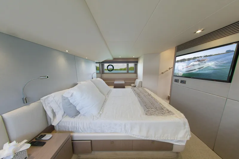 Slide: The Image of Luxurious bedroom interior of 2018 Sunseeker Manhattan 52 yacht with modern amenities. - 50