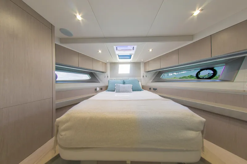Slide: The Image of Luxurious bedroom interior of 2018 Sunseeker Manhattan 52 yacht with modern design. - 53