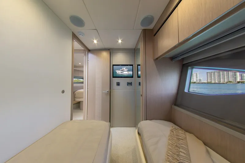 Slide: The Image of Luxurious cabin interior of 2018 Sunseeker Manhattan 52 yacht with waterfront view. - 60