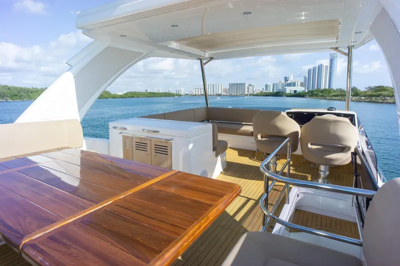 Slide: The Image of Luxurious 2018 Sunseeker Manhattan 52 yacht interior with scenic waterfront city view. - 71