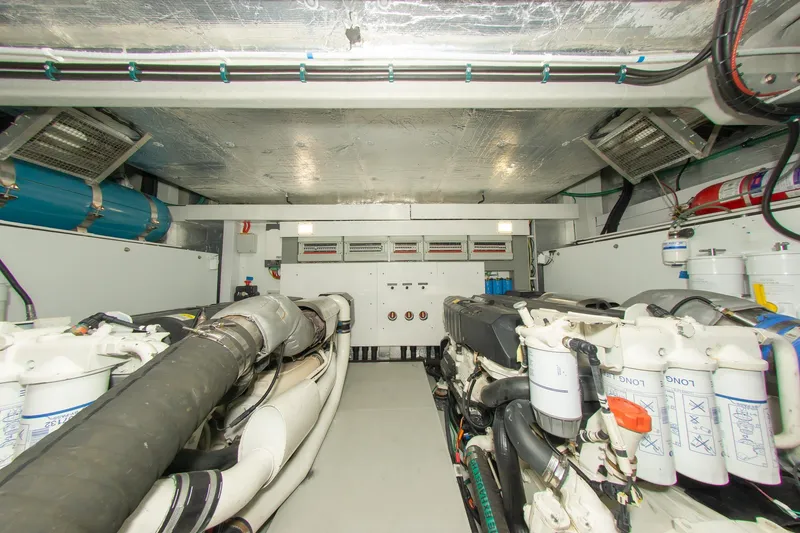 Slide: The Image of Engine room of 2018 Sunseeker Manhattan 52 yacht, showcasing machinery and equipment. - 85