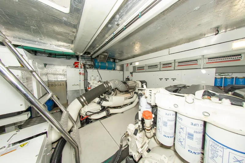 Slide: The Image of Engine room of 2018 Sunseeker Manhattan 52 yacht, showcasing mechanical components and systems. - 86