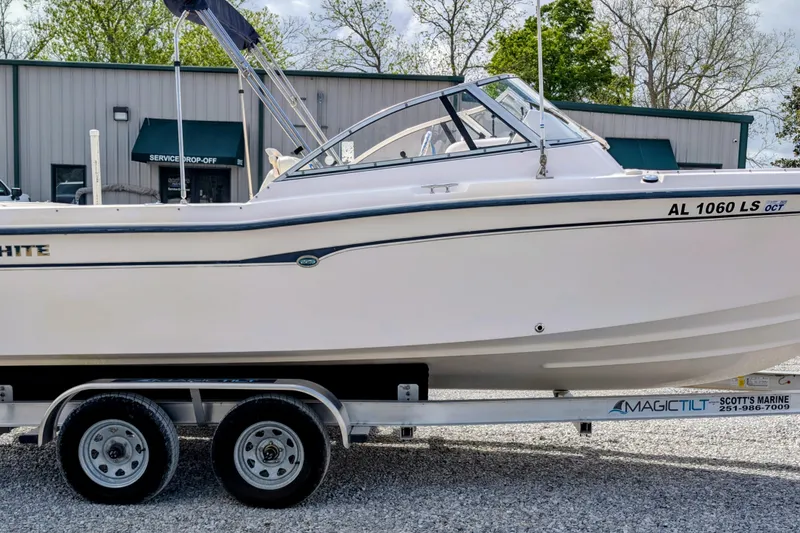 Slide: The Image of 2007 Grady-White Tournament 225 boat on trailer at marine service center. - 1