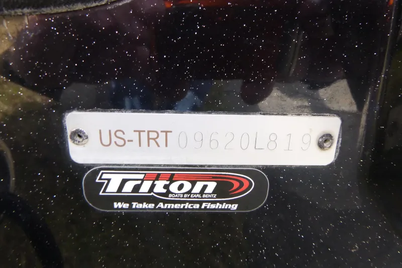 Slide: The Image of 2019 Triton 206 Allure boat identification plate with logo and serial number. - 26