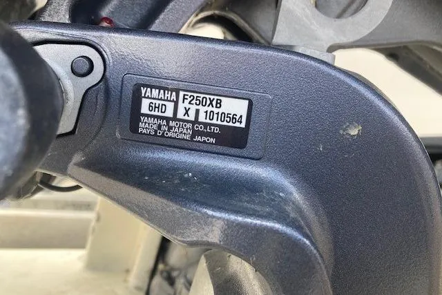 Slide: The Image of Yamaha F250X8 engine label on a 2006 Grady White SEAFARER boat. - 10