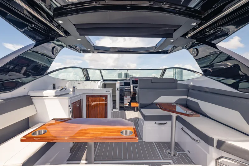 Slide: The Image of Luxurious interior of 2021 Cruisers Yachts 38 GLS with sleek seating and modern design. - 24