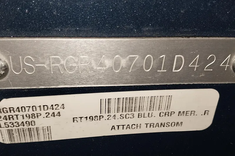 Slide: The Image of 2024 Ranger RT198P boat identification plate with serial number and barcode details. - 1