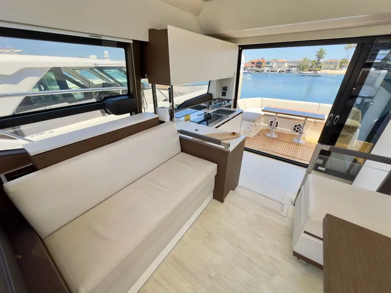 Slide: The Image of Interior of a 2020 Prestige 460 S yacht with waterfront view. - 22