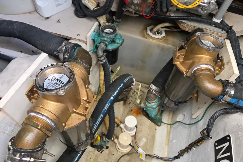 Slide: The Image of Engine room of a 2008 Sea Ray 47 Sedan Bridge with Groco ARG-2000-S strainers. - 38