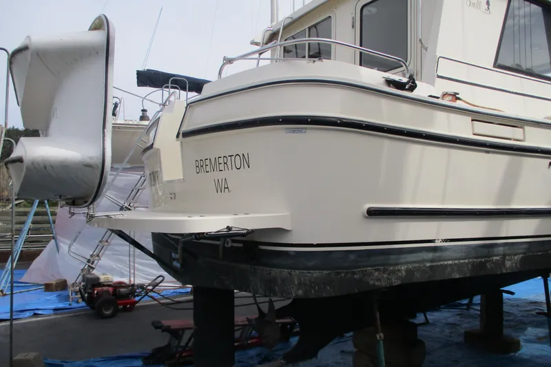 Slide: The Image of 2005 Camano Troll Flybridge boat in dry dock, Bremerton, WA. - 57