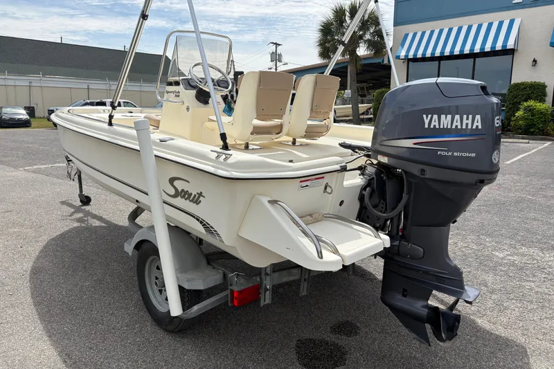Slide: The Image of 2011 Scout 160 Sportfish boat with Yamaha 60HP engine on trailer. - 1