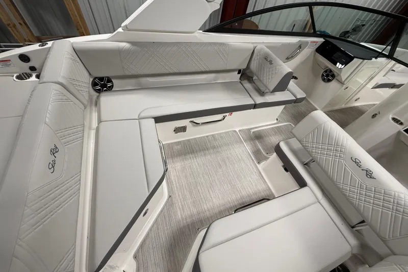 Slide: The Image of Luxurious interior of 2026 Sea Ray SDX 270 boat with elegant seating and modern design. - 12