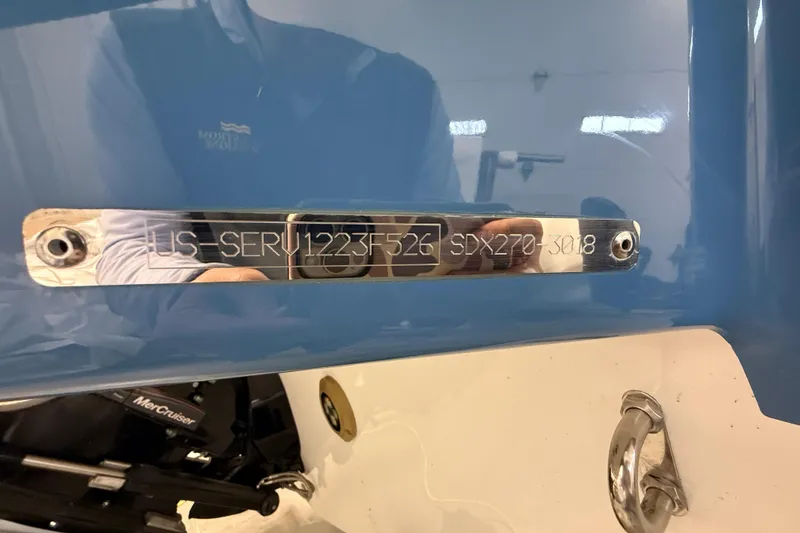 Slide: The Image of 2026 Sea Ray SDX 270 boat identification plate with serial number. - 3