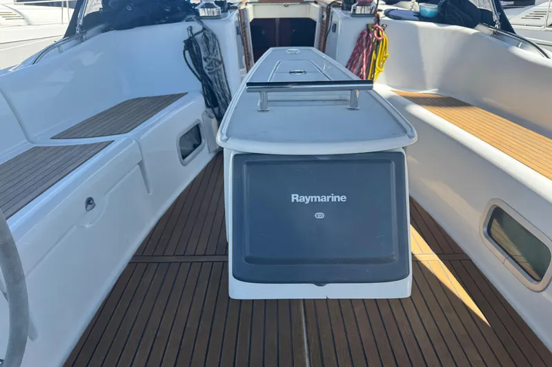 Slide: The Image of Cockpit of 2008 Beneteau 49 sailboat with Raymarine navigation system. - 23