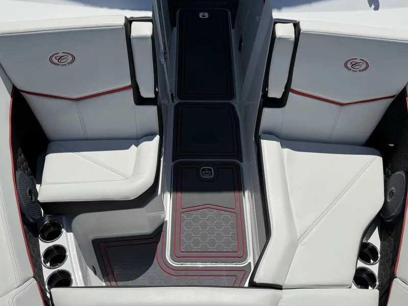 Slide: The Image of Interior of 2026 Cobalt R6 Surf with white seats and red accents. - 11