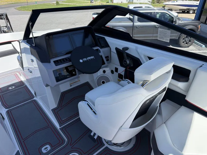 Slide: The Image of Interior of 2026 Cobalt R6 Surf boat with modern cockpit. - 15