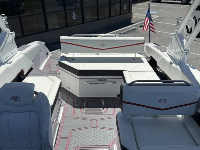 Slide: The Image of Interior of 2026 Cobalt R6 Surf with luxurious white seating. - 29