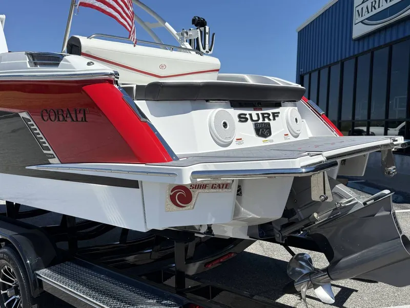 Slide: The Image of Rear view of 2026 Cobalt R6 Surf boat with Surf Gate. - 4