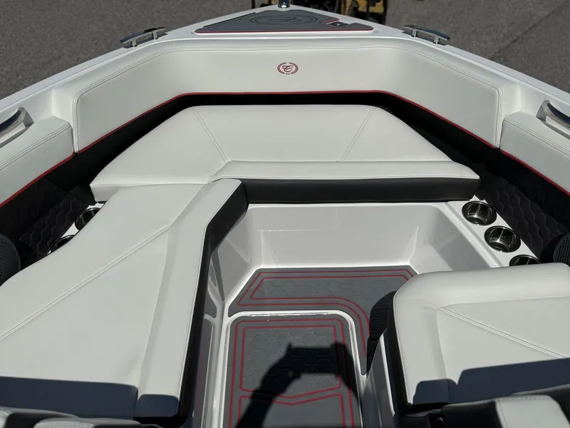 Slide: The Image of Interior of 2026 Cobalt R6 Surf with luxurious white seating. - 8