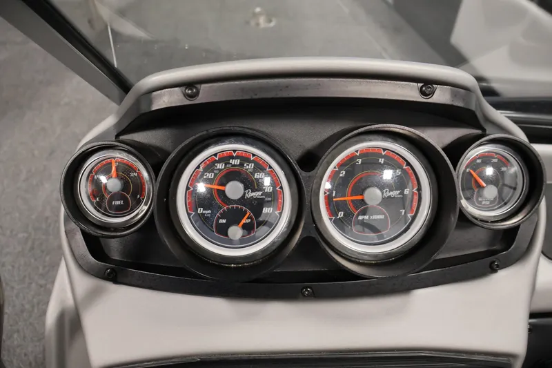 Slide: The Image of Dashboard of 2022 Ranger 1880MS boat with speedometer, tachometer, and fuel gauge. - 23