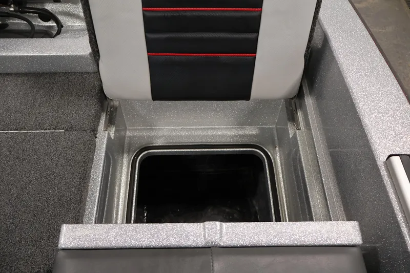 Slide: The Image of Ranger 1880MS 2022 boat seat with storage compartment, gray and black upholstery. - 34