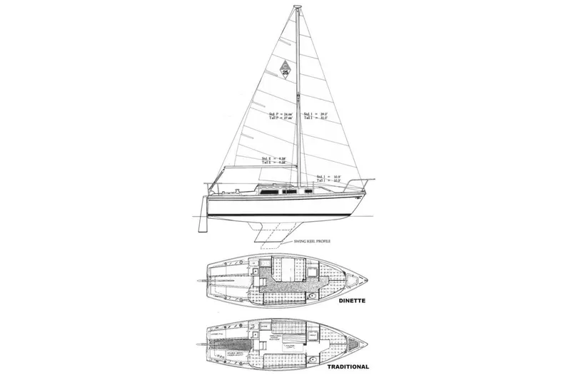 Slide: The Image of Blueprint of 1983 Catalina 25 sailboat with dinette and traditional layouts. - 20