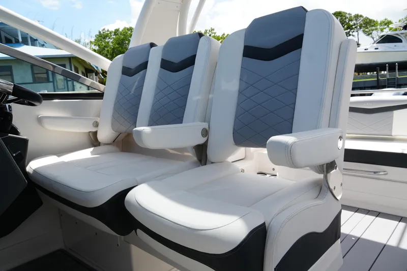 Slide: The Image of 2022 Chaparral 280 OSX boat seats with modern design and comfortable upholstery. - 26