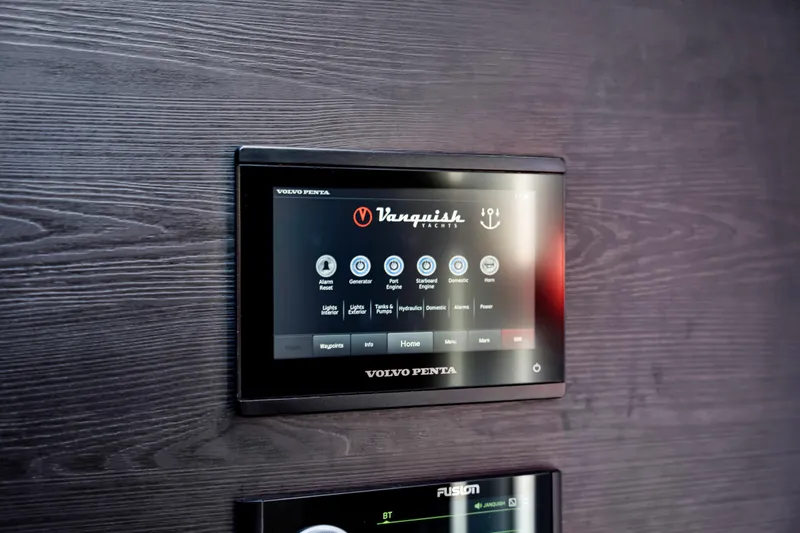 Slide: The Image of Touchscreen control panel on 2021 Vanquish Yachts 45, featuring Volvo Penta interface. - 42