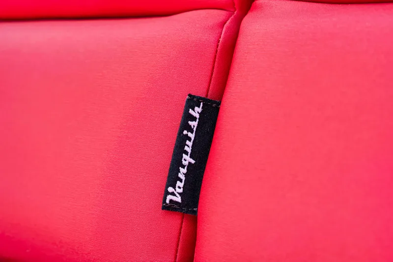 Slide: The Image of Red upholstery with Vanquish Yachts label, 2021 Vanquish 45 model. - 47