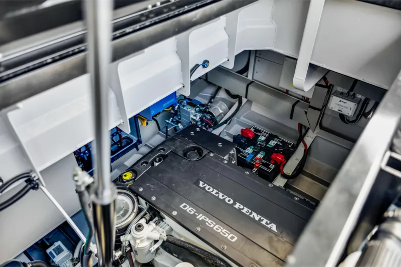 Slide: The Image of Engine compartment of 2021 Vanquish Yachts 45 featuring Volvo Penta D6-IPS650 engine. - 54