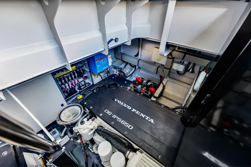 Slide: The Image of Engine room of 2021 Vanquish Yachts 45 featuring Volvo Penta D6-IPS650 engine. - 56