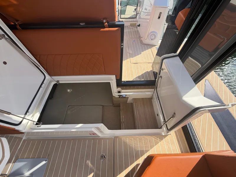 Slide: The Image of The 2027 Saxdor 400 GTC features a modern interior with sleek wood flooring and stylish details. - 47