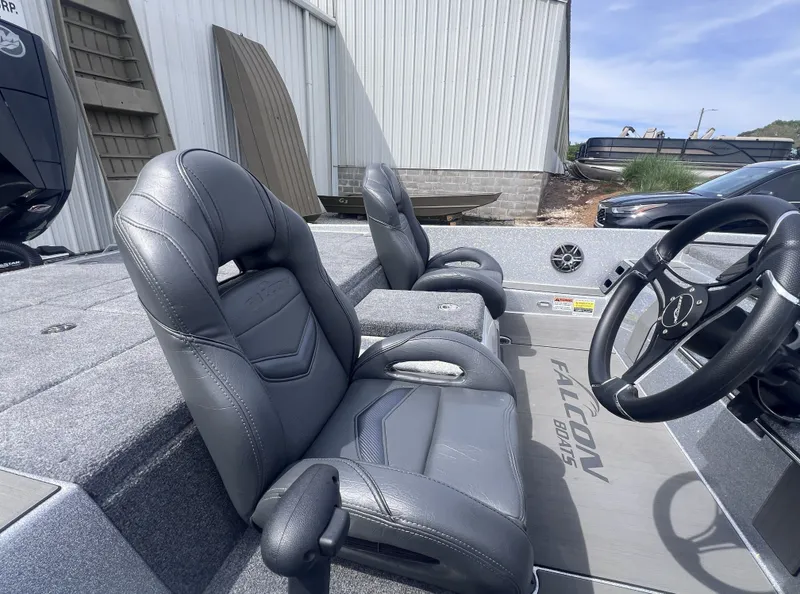 Slide: The Image of Interior of 2024 Falcon F205 boat with gray leather seats. - 5