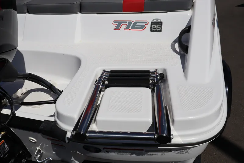 Slide: The Image of 2023 White River Tahoe T16 boat with swim platform and ladder. - 5