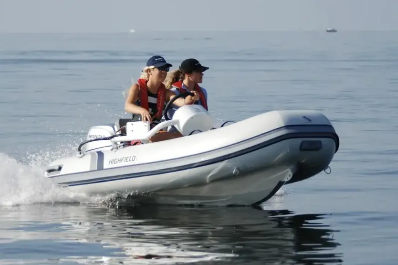 Slide: The Image of Manufacturer Provided Image: 2023 Highfield Classic 380 FCT inflatable boat on water with two people. - 30