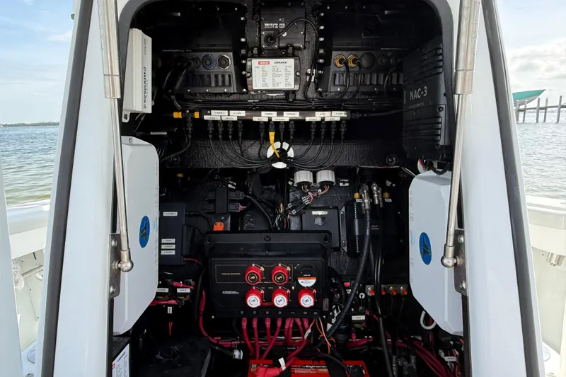 Slide: The Image of 2023 Yellowfin 26 Hybrid boat electrical system with advanced wiring and components. - 55