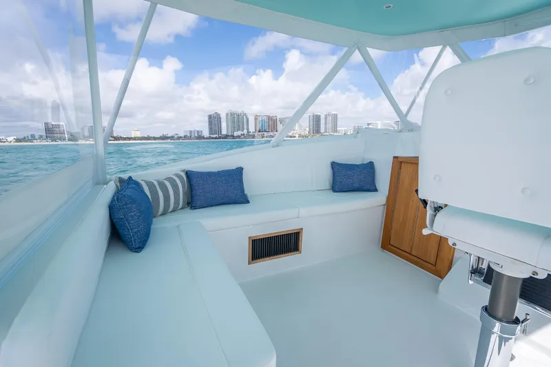 Slide: The Image of Luxurious 2025 Custom Margaritavich yacht interior with ocean view and plush seating. - 18